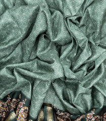 Shadow Green Woven Synthetic Crackle Saree With Printed Geometric & Bird Motifs-BL4516