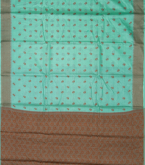 Aquamarine Woven Tussar Silk Saree With Floral Motifs-TU2968