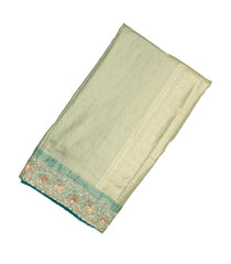 Aquamarine Handloom Silk Saree With Floral Motifs & Hand Embroidered Border-EN1735