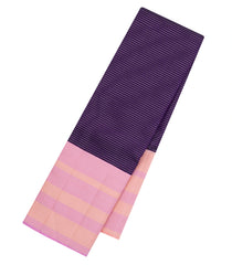 Dark Purple Handloom Korvai Kanchipuram Silk Saree With Stripes-KA15731
