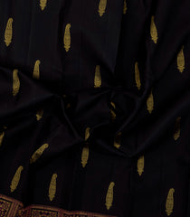 Black Handloom Kanchipuram Silk Saree With Bomkai Border & Pallu-KA15400