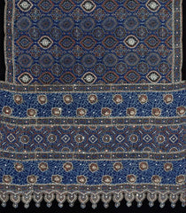 Indigo Printed Modal Silk Saree With Sequin Motifs-PS0751