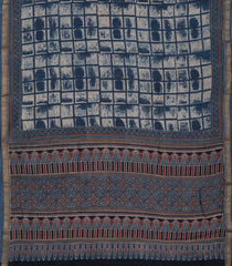 Steel Blue Handloom Chanderi Cotton Saree With Printed Check Motifs-CC1221