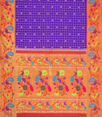 Purple Handloom Paithani Silk Saree With Checks & Contrast Meena Border-PA1105