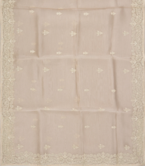 Taupe Woven Blended Organza Saree With Embroidered Floral Motifs-BL4372