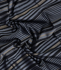 Grey & Black Woven Kora Soft Silk Saree With Dotted Stripes-SO4742