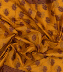Mustard Woven Tussar Silk Saree With Floral Motifs-TU3146