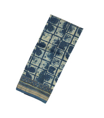 Indigo Handloom Chanderi Cotton Saree With Printed Check Motifs-CC1223