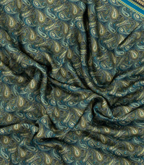 Navy Blue Woven Tussar Silk Saree With Printed Floral Motifs