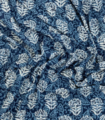 Indigo Printed Jaipur Cotton Saree With Floral Motifs-JC1517