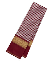 Maroon Handloom Korvai Kanchipuram Silk Saree With Checks-KA15514