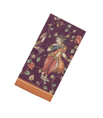 Burugndy Printed Tussar Silk Saree With Kalamkari Motifs-TU3607