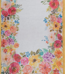 White Printed Synthetic Linen Saree With Floral Motifs-SY0123