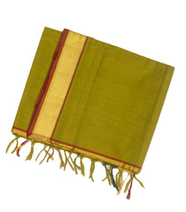 Olive Green Handloom Venkatagiri Cotton Saree With Contrast Border