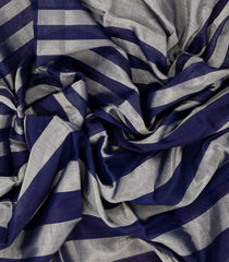 Grey Handloom Chanderi Cotton Tissue Saree With Navy Blue Stripes-CC1338