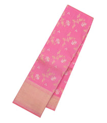 Bubblegum Pink Handloom Kanchipuram Silk Saree With Floral Zari Motifs-KA15813