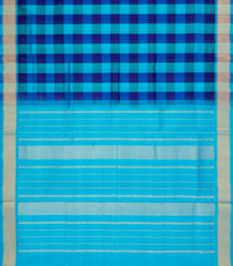 Cyan & Blue Handloom Silk Cotton Saree With Checks & Contrast Border-SC4457