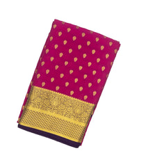 Pink Mysore Crepe Silk Saree With Floral Motifs & Contrast Border