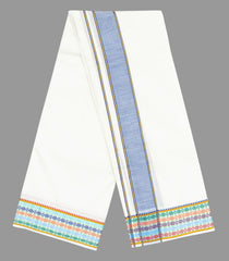 Cream 9 x 5 Cotton Dhoti with Multicolor Rudraksha Border-CD1507