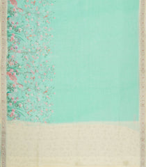 Aquamarine Handloom Linen Saree With Printed Floral Motifs-LI0773