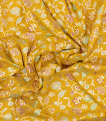 Mustard Handloom Banarasi Silk Saree With Meena Floral Motifs-BE1766