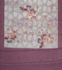 Off White Printed Synthetic Tussar With Contrast Zari Border-SY0286