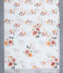 White Printed Synthetic Linen Saree With Floral Motifs-SY0215