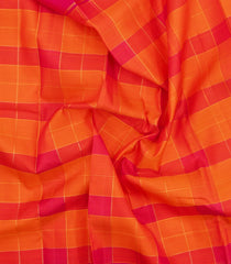Orange Handloom Kanchipuram Silk Saree With Checks-KA15679
