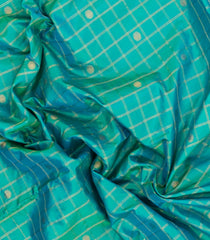 Turquoise Handloom Paithani Silk Saree With Checks & Contrast Meena Border-PA1106