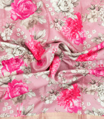 Baby Pink Handloom Silk Saree With Printed Floral Motifs-PS0762