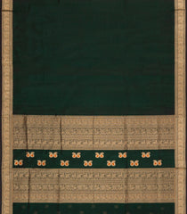 Bottle Green Handloom Kanchi Cotton Saree With Silk Border-KC1824