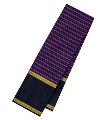 Purple & Navy Handloom Kanchipuram Silk Saree With Stripes-KA14830