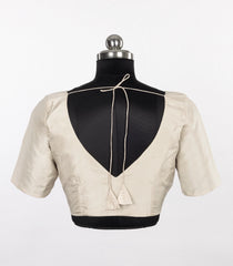 Off White Raw Silk Deep-Back Blouse-RB5274
