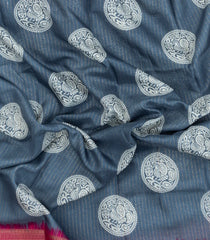 Grey Printed Synthetic Dola Saree With Zari Stripes & Border-BL5407