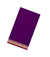 Purple Handloom Silk Cotton Saree With Contrast Zari Border-SC4071