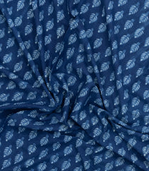 Indigo Printed Jaipur Cotton Saree With Contrast Border-JC1829