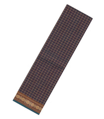 Dark Grey Handloom Kanchi Cotton Saree With Checks-KC1579