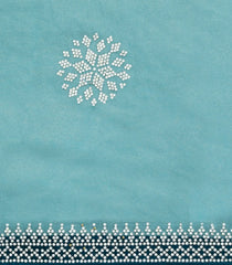Turquoise Synthetic Fendy Saree With Stone Border-BL5443