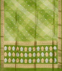 Light Green Handloom Banarasi Organza Silk Saree With Floral Buttas-BE1588