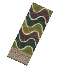 Olive & Sage Green  Printed Chanderi Cotton Saree With Zari Border-CC1474