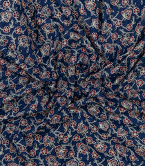 Navy Blue Printed Jaipur Cotton Saree With Floral Motifs-JC1865