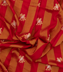 Red & Orange Woven Blended Viscose Saree With Stripes & Bird Buttas-BL4988