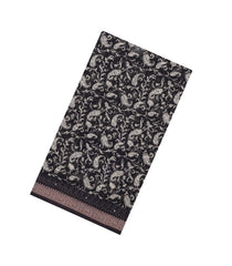 Black Printed Chanderi Cotton Saree With Floral Motifs & Sequin Work-CC1436