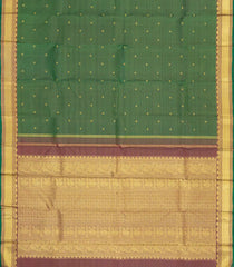 Dark Green Handloom Kanchipuram Silk Saree With Vairaoosi Stripes & Buttas-KA15688