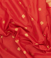 Red Handloom Soft Silk Cotton Saree With Zari Checks & Buttas-SC4585