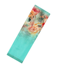 Turquoise Woven Pure Satin Silk Saree With Printed Floral Motifs