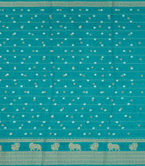 Turquoise Printed Art Dola Silk Saree With Stripes & Printed Pallu-BL5763