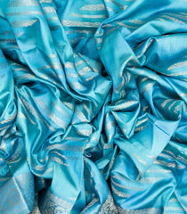 Sky Blue Woven Synthetic Tussar Silk Saree With Floral Motifs-BL4145