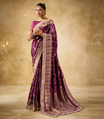 Burgundy Woven Blended Silk Saree With Heavy Embroidery Zircon Moti Work-BL4113