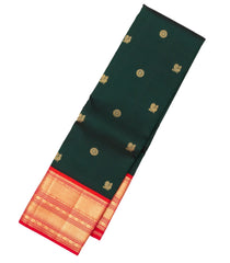 Bottle Green Handloom Korvai Kanchipuram Silk Saree With Buttas & Contrast Border-KA13012